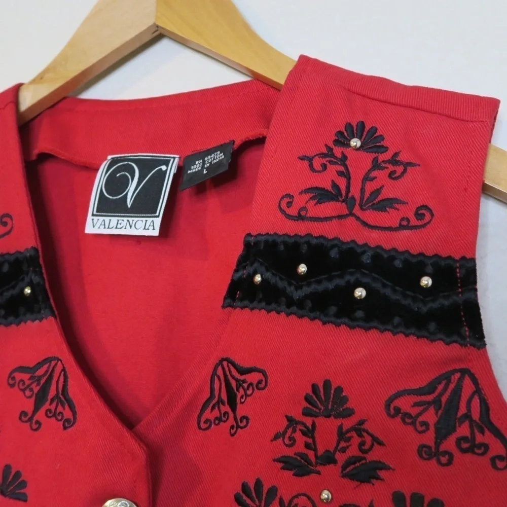 Valencia Red Western Crop Vest Cowboy Cowgirl Boho Button‎ Up Festival Concert